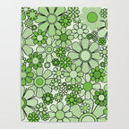 Retro Garden 60s 70s Lime Green Floral Gingham Flowers Pattern Poster Gallery Image 4