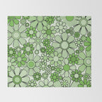 Retro Garden 60s 70s Lime Green Floral Gingham Flowers Pattern Throw Blanket Gallery Image 2