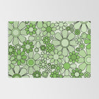 Retro Garden 60s 70s Lime Green Floral Gingham Flowers Pattern Rug Gallery Image 2