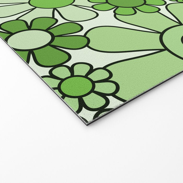 Retro Garden 60s 70s Lime Green Floral Gingham Flowers Pattern Welcome Mat Gallery Image 2