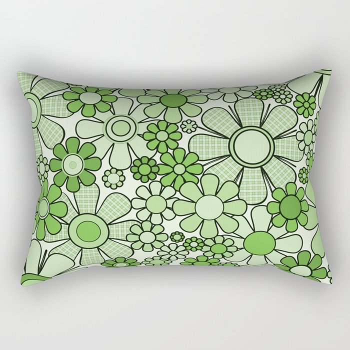Retro Garden 60s 70s Lime Green Floral Gingham Flowers Pattern Rectangular Pillow Gallery Image 2