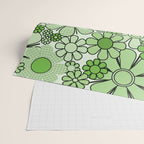 Retro Garden 60s 70s Lime Green Floral Gingham Flowers Pattern Wrapping Paper Gallery Image 2