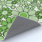 Retro Garden 60s 70s Lime Green Floral Gingham Flowers Pattern Rug Gallery Image 4