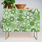 Retro Garden 60s 70s Lime Green Floral Gingham Flowers Pattern Credenza Gallery Image 1