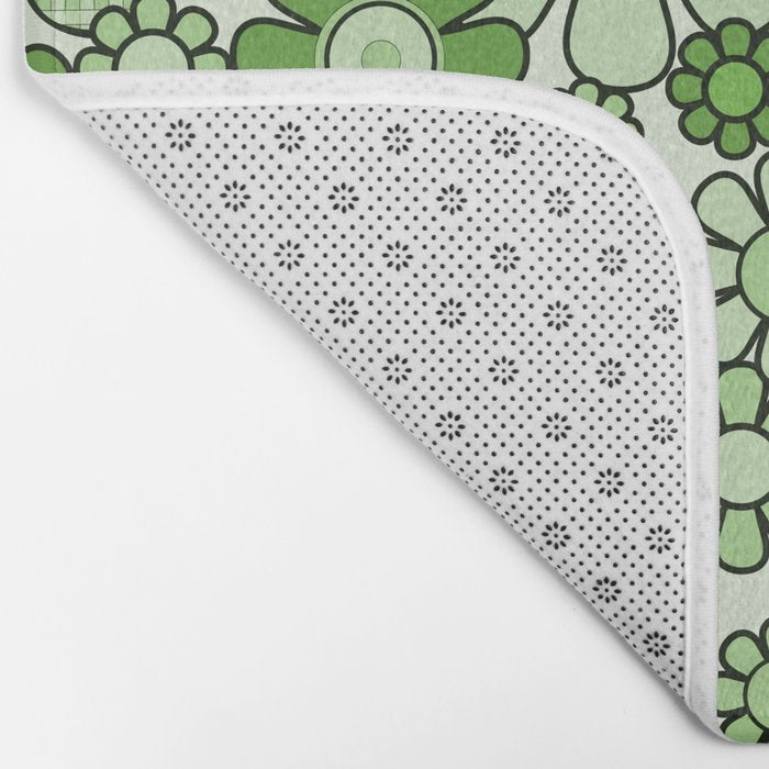 Retro Garden 60s 70s Lime Green Floral Gingham Flowers Pattern Bath Mat Gallery Image 2