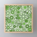Retro Garden 60s 70s Lime Green Floral Gingham Flowers Pattern Mini Art Print Gallery Image 1