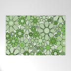 Retro Garden 60s 70s Lime Green Floral Gingham Flowers Pattern Welcome Mat Gallery Image 1