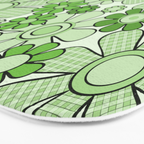 Retro Garden 60s 70s Lime Green Floral Gingham Flowers Pattern Bath Mat Gallery Image 3