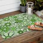 Retro Garden 60s 70s Lime Green Floral Gingham Flowers Pattern Outdoor Rug Gallery Image 2