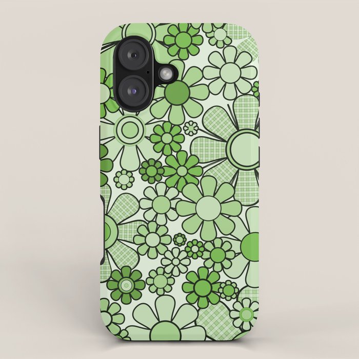 Retro Garden 60s 70s Lime Green Floral Gingham Flowers Pattern iPhone Case Gallery Image 1