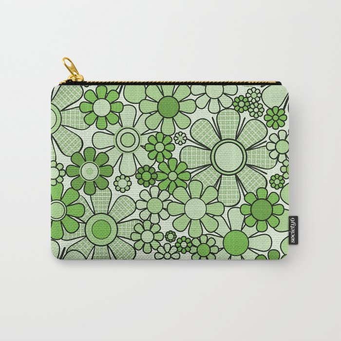Retro Garden 60s 70s Lime Green Floral Gingham Flowers Pattern Carry All Pouch Gallery Image 1