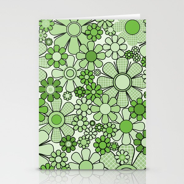 Retro Garden 60s 70s Lime Green Floral Gingham Flowers Pattern Stationery Card Gallery Image 1