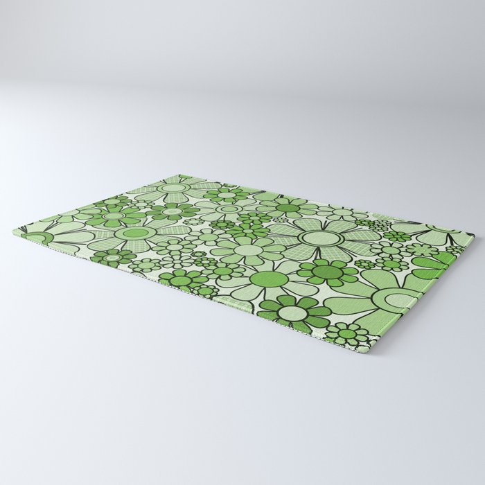 Retro Garden 60s 70s Lime Green Floral Gingham Flowers Pattern Rug Gallery Image 3