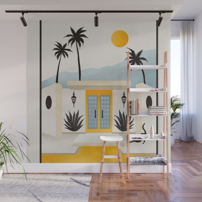 Palm Springs Home â Yellow & Blue Wall Mural Gallery Image 1