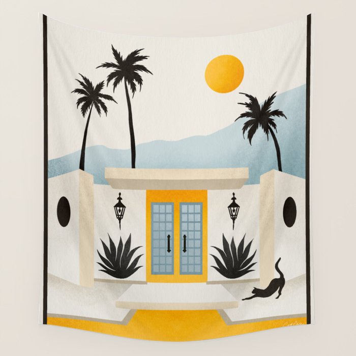 Palm Springs Home â Yellow & Blue Wall Tapestry Gallery Image 1