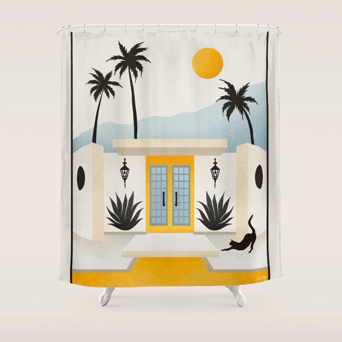 Palm Springs Home â Yellow & Blue Shower Curtain Gallery Image 1