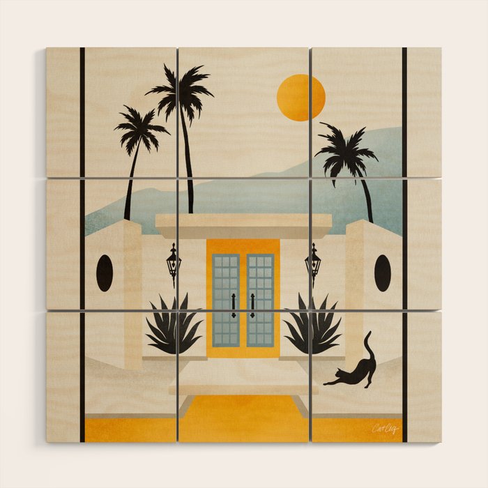 Palm Springs Home â Yellow & Blue Wood Wall Art Gallery Image 1