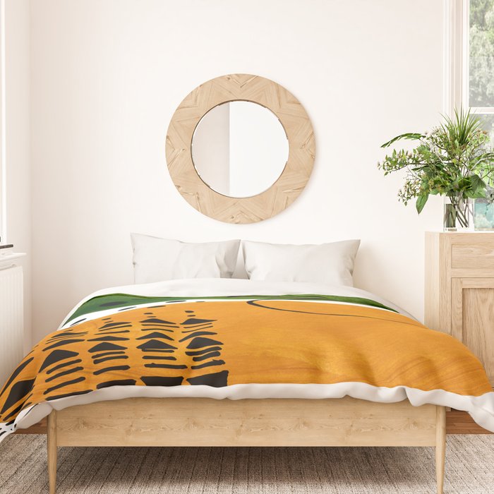 Modern Mid Century Fun Colorful Abstract Minimalist Painting Olive Green Yellow Ochre Buns Duvet Cover Gallery Image 3