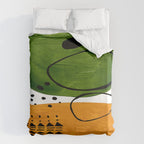 Modern Mid Century Fun Colorful Abstract Minimalist Painting Olive Green Yellow Ochre Buns Duvet Cover Gallery Image 6