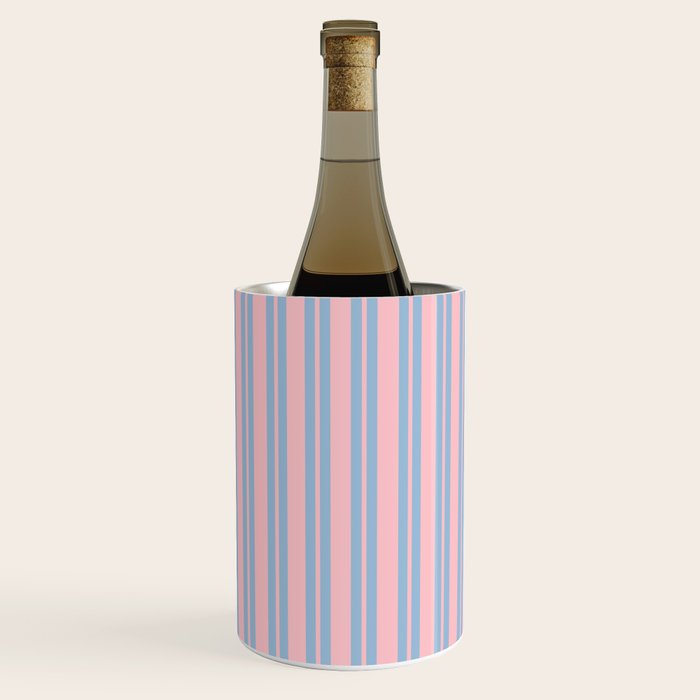 Baby Blue and Pastel Pink Classic Double Stripe Vertical Pattern Wine Chiller Gallery Image 2