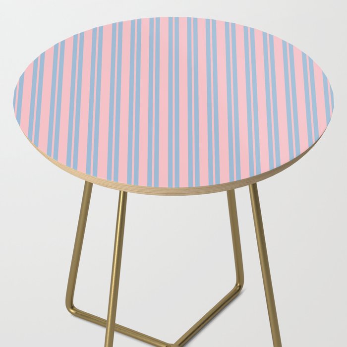 Baby Blue and Pastel Pink Classic Double Stripe Vertical Pattern Side Table Gallery Image 2