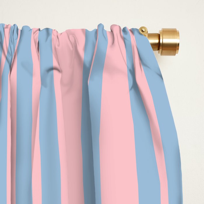 Baby Blue and Pastel Pink Classic Double Stripe Vertical Pattern Window Curtain Gallery Image 2