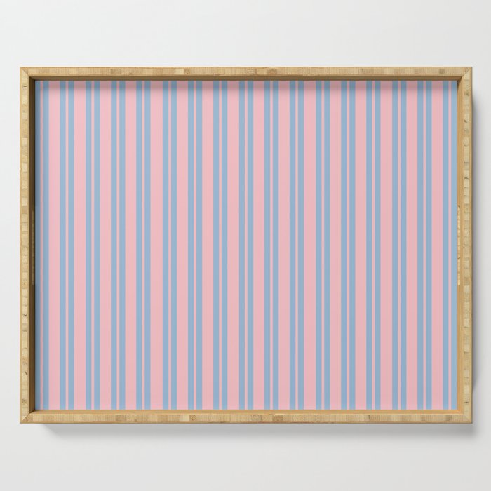 Baby Blue and Pastel Pink Classic Double Stripe Vertical Pattern Serving Tray Gallery Image 1