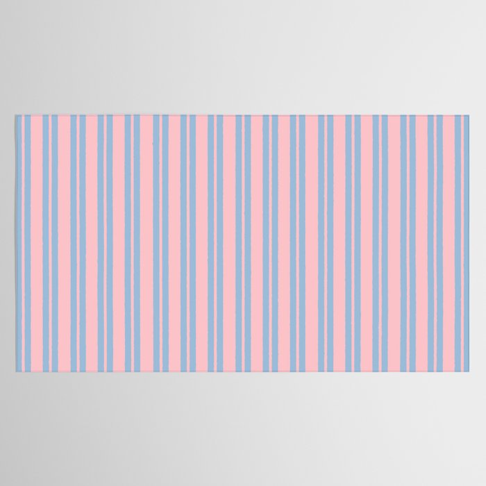 Baby Blue and Pastel Pink Classic Double Stripe Vertical Pattern Tablecloth Gallery Image 2
