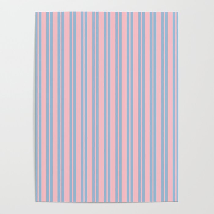 Baby Blue and Pastel Pink Classic Double Stripe Vertical Pattern Poster Gallery Image 4