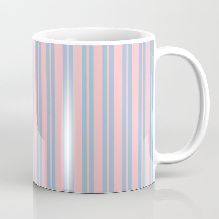 Baby Blue and Pastel Pink Classic Double Stripe Vertical Pattern Coffee Mug Gallery Image 1