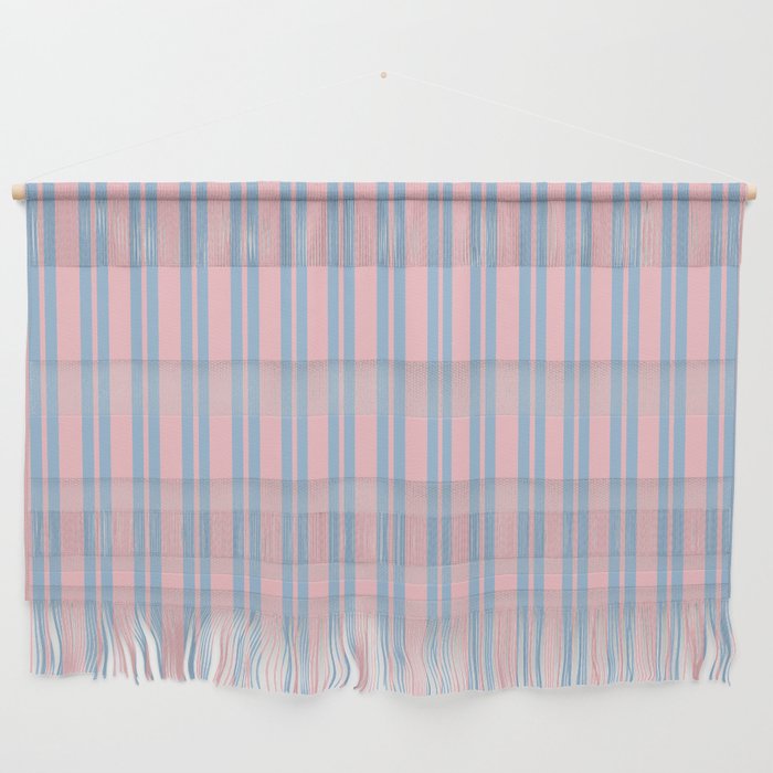 Baby Blue and Pastel Pink Classic Double Stripe Vertical Pattern Wall Hanging Gallery Image 1