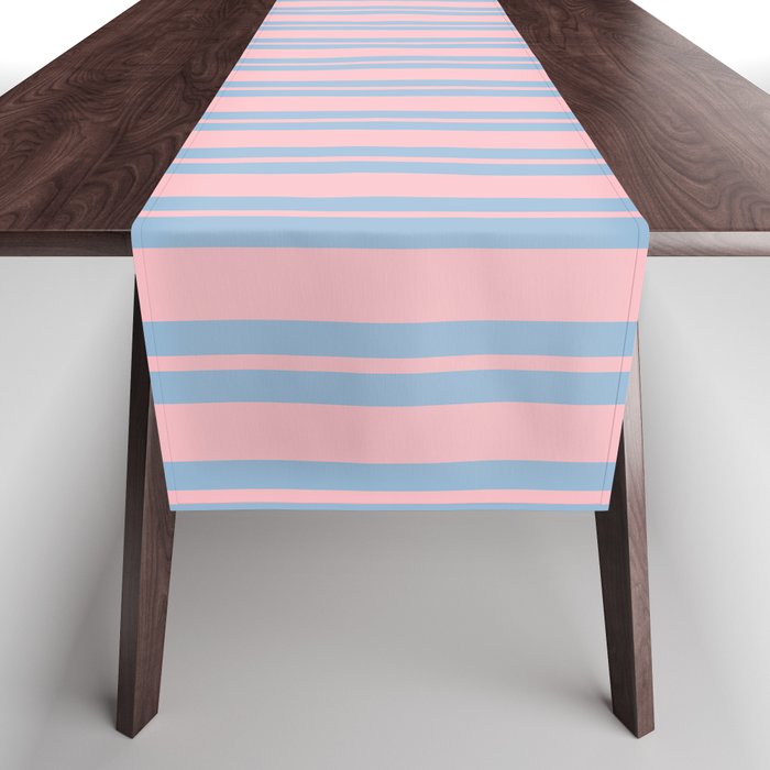 Baby Blue and Pastel Pink Classic Double Stripe Vertical Pattern Table Runner Gallery Image 1