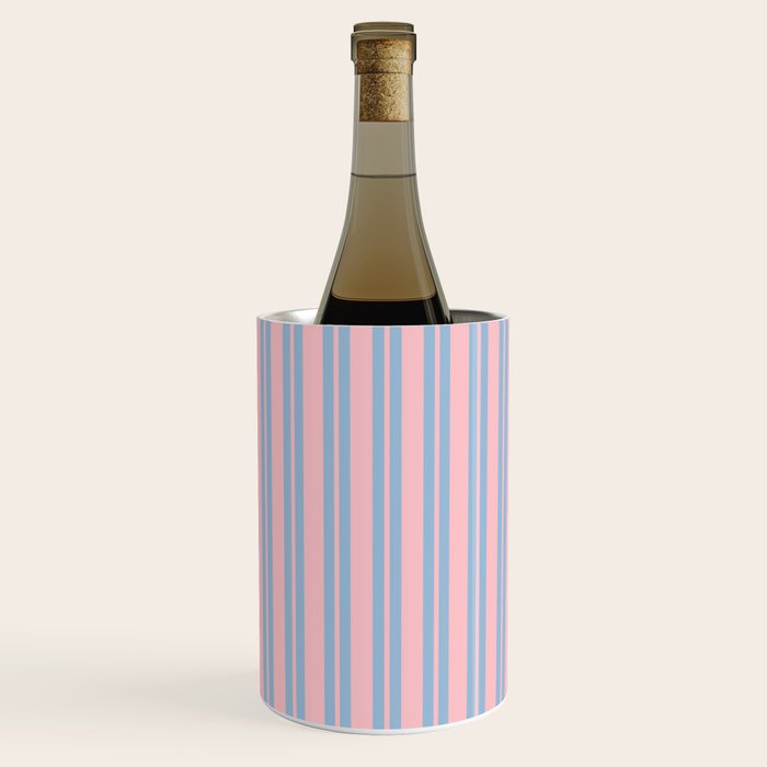 Baby Blue and Pastel Pink Classic Double Stripe Vertical Pattern Wine Chiller Gallery Image 3