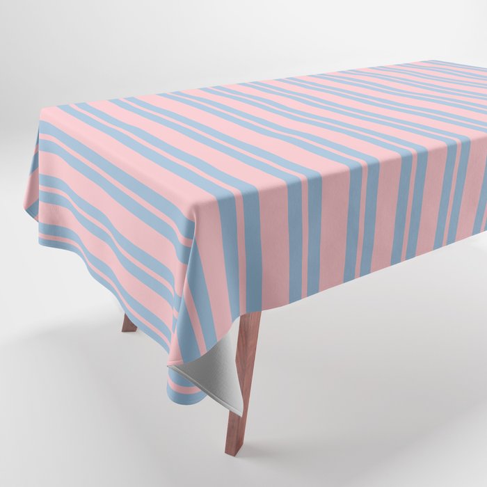 Baby Blue and Pastel Pink Classic Double Stripe Vertical Pattern Tablecloth Gallery Image 1
