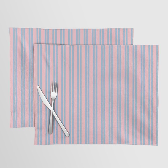 Baby Blue and Pastel Pink Classic Double Stripe Vertical Pattern Placemat Gallery Image 1