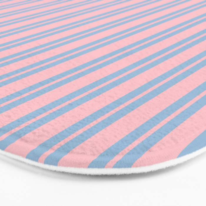 Baby Blue and Pastel Pink Classic Double Stripe Vertical Pattern Bath Mat Gallery Image 3