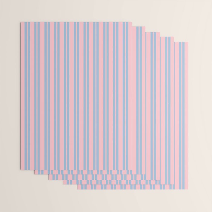 Baby Blue and Pastel Pink Classic Double Stripe Vertical Pattern Wrapping Paper Gallery Image 3