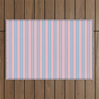 Baby Blue and Pastel Pink Classic Double Stripe Vertical Pattern Outdoor Rug Gallery Image 1