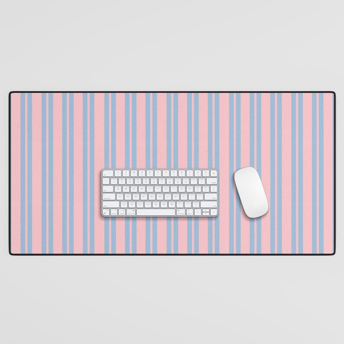 Baby Blue and Pastel Pink Classic Double Stripe Vertical Pattern Desk Mat Gallery Image 1