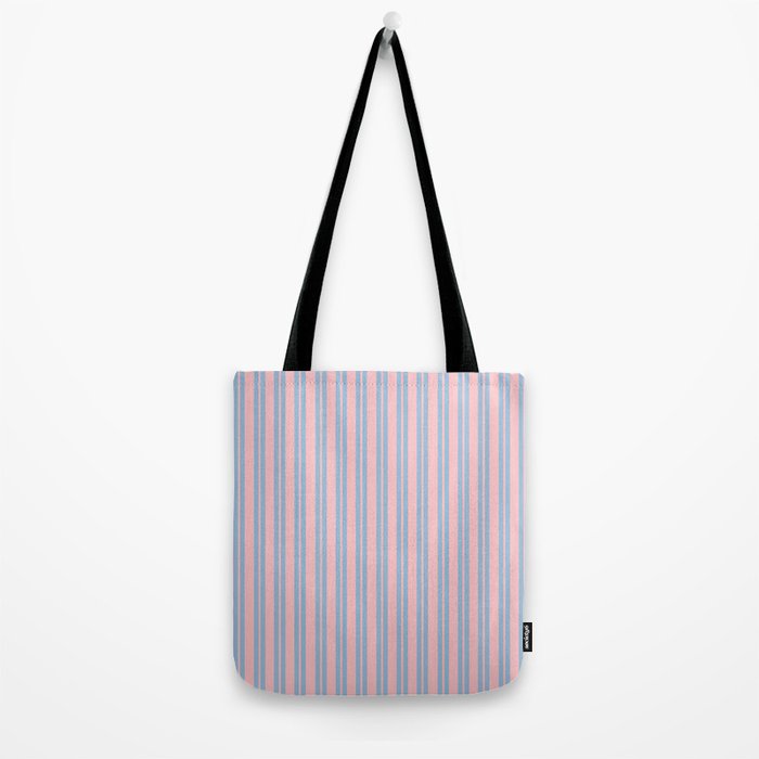 Baby Blue and Pastel Pink Classic Double Stripe Vertical Pattern Tote Bag Gallery Image 2