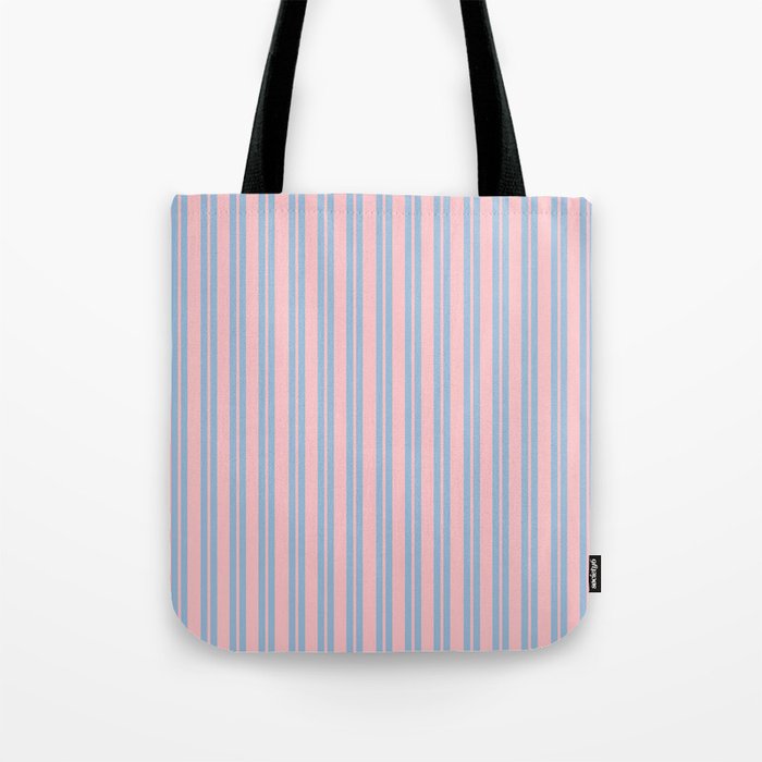 Baby Blue and Pastel Pink Classic Double Stripe Vertical Pattern Tote Bag Gallery Image 1