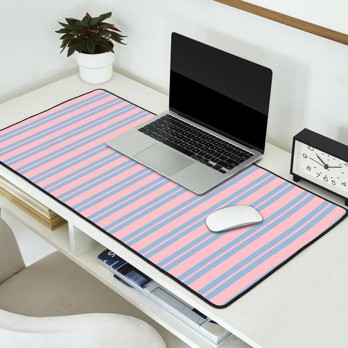 Baby Blue and Pastel Pink Classic Double Stripe Vertical Pattern Desk Mat Gallery Image 2
