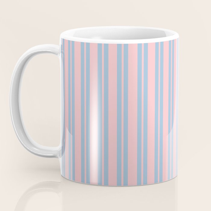 Baby Blue and Pastel Pink Classic Double Stripe Vertical Pattern Coffee Mug Gallery Image 3