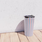 Baby Blue and Pastel Pink Classic Double Stripe Vertical Pattern Travel Mug Gallery Image 4
