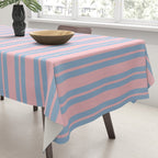 Baby Blue and Pastel Pink Classic Double Stripe Vertical Pattern Tablecloth Gallery Image 3