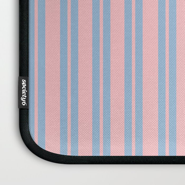 Baby Blue and Pastel Pink Classic Double Stripe Vertical Pattern Laptop Sleeve Gallery Image 3
