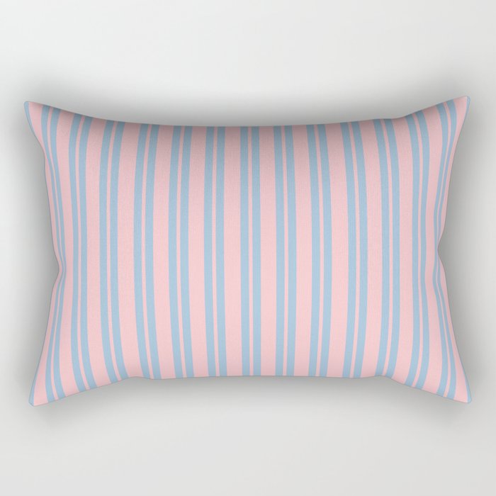 Baby Blue and Pastel Pink Classic Double Stripe Vertical Pattern Rectangular Pillow Gallery Image 2