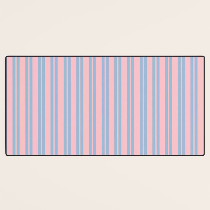 Baby Blue and Pastel Pink Classic Double Stripe Vertical Pattern Desk Mat Gallery Image 3