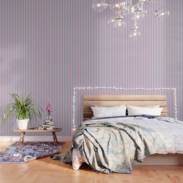 Baby Blue and Pastel Pink Classic Double Stripe Vertical Pattern Wallpaper Gallery Image 3