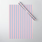 Baby Blue and Pastel Pink Classic Double Stripe Vertical Pattern Wrapping Paper Gallery Image 1